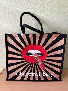 Charlotte Tilbury Red & Black Graphic Tote with Lip Motif